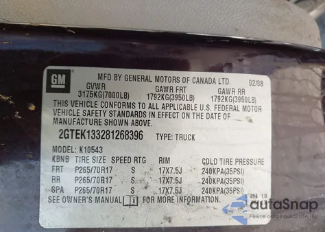 2008 GMC Sierra 1500 Slt z USA, uszkodzony, nr VIN 2GTEK133281268396